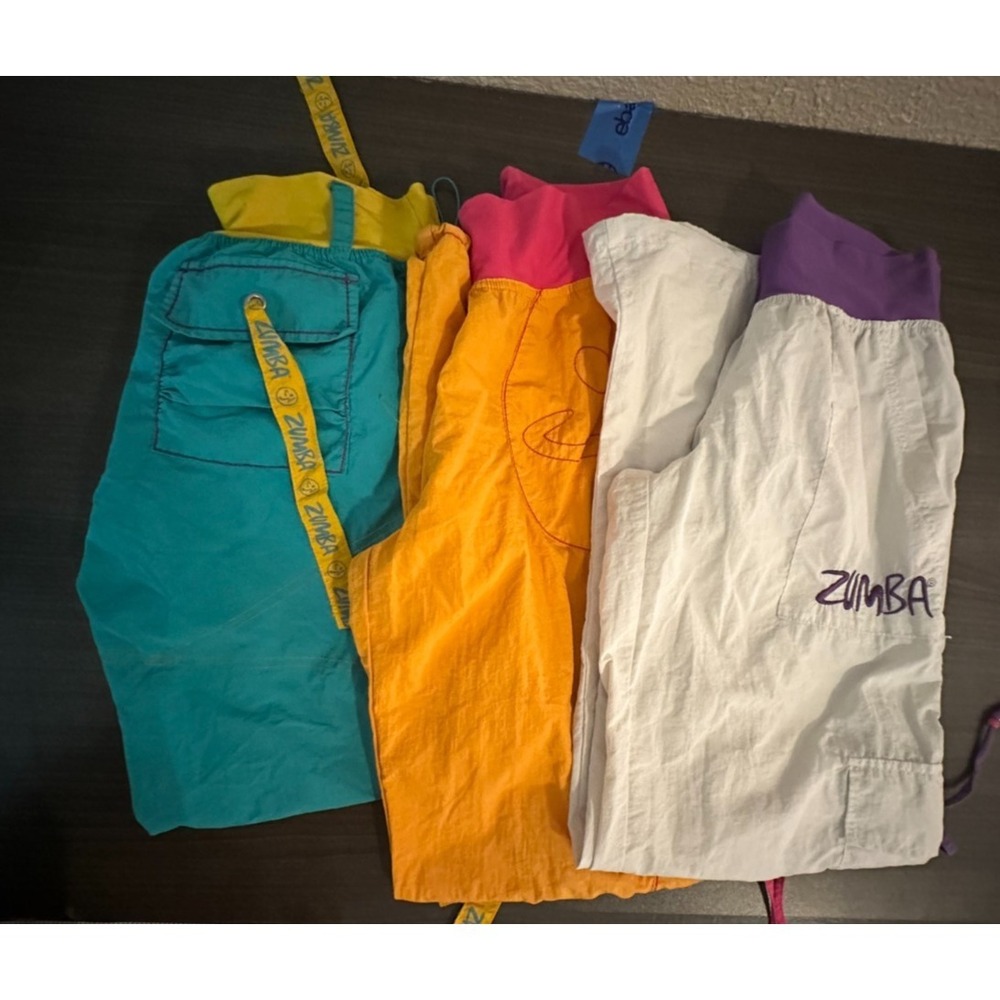 3 Vintage Zumba Cargo Dance Pants Women's L XL Colorblock Fitness Hip Hop
